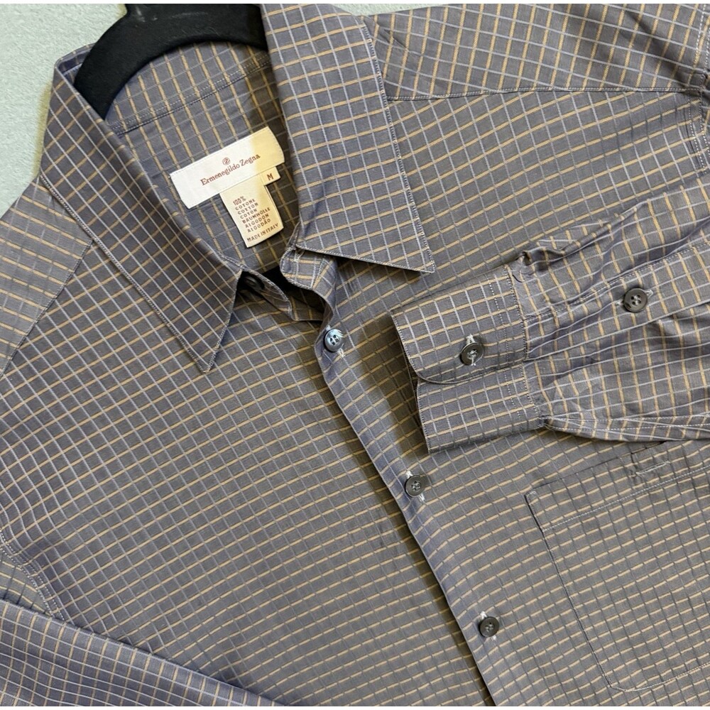 Ermenegildo Zegna Shirt Men's Medium Glen Plaid Check Cotton Button Up Italy